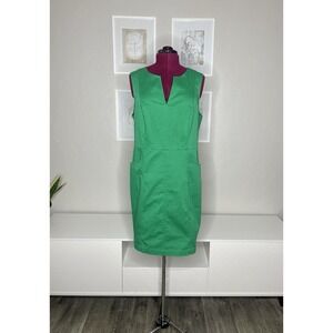 Boden Helena Dress Women's 14R Chino Sleeveless Green Cotton Fitted Pockets NWT